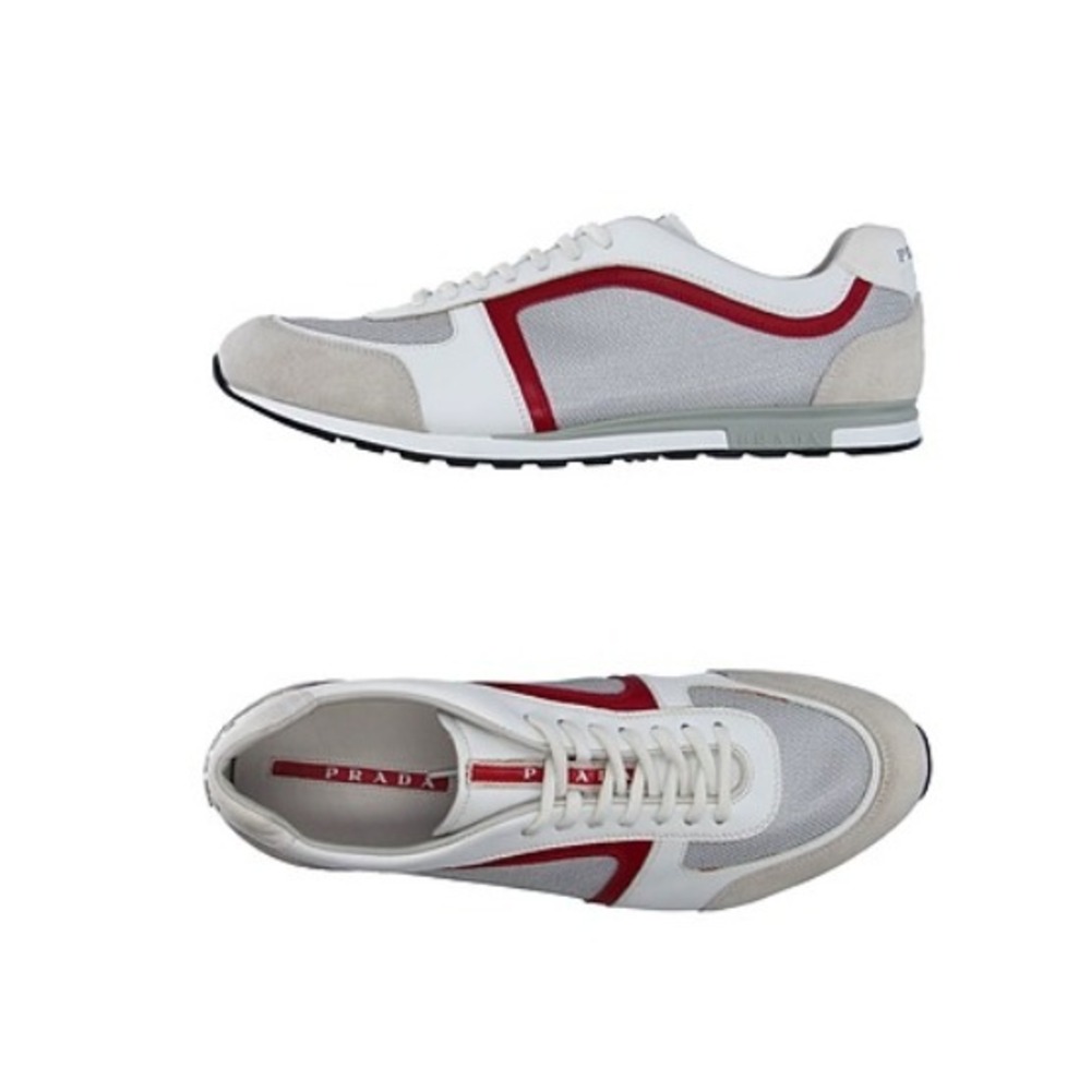 PRADA Mens Leather & Canvas Sneakers Red And White-Size US 8.5 W/ defect